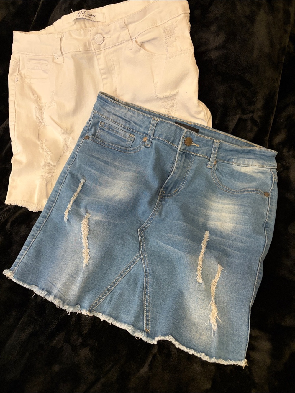 Wax Jean White & Blue Distressed Denim Mini Skirts